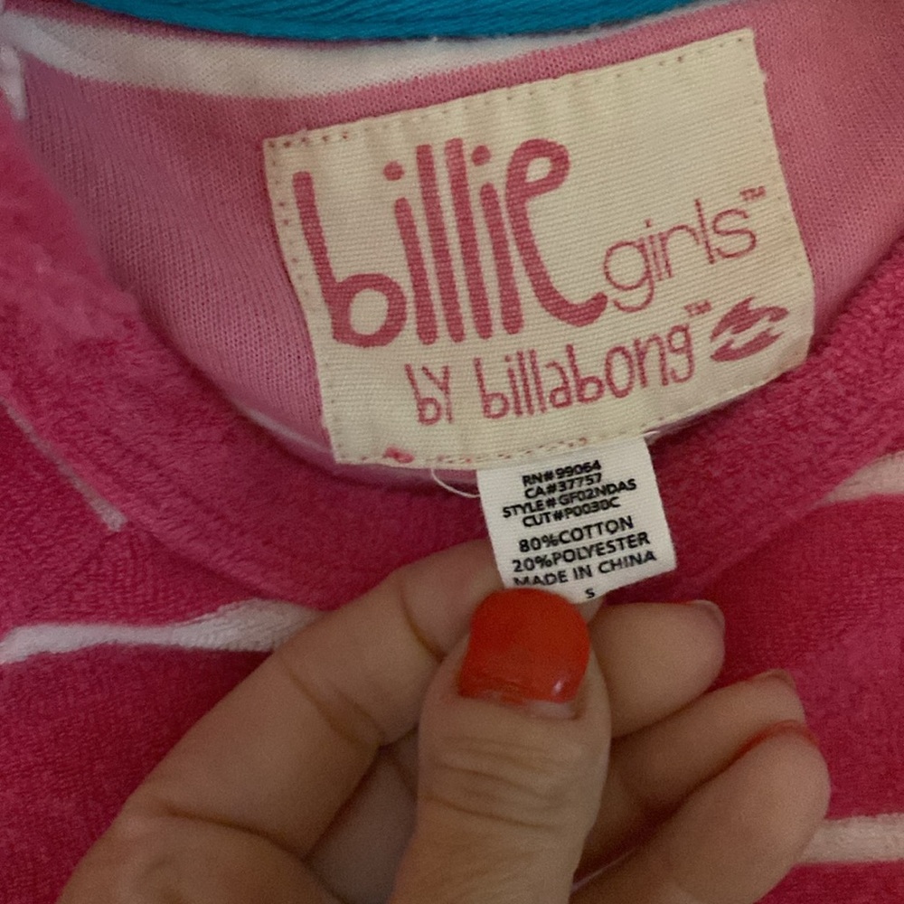 BILLIE GURLS BY BILLABONG pink white stripe grey cloth hoodie sweater top S - Picture 2 of 5